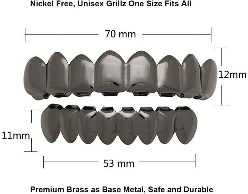 canjoyn 8 Teeth Grillz 18K Gold Top and Bottom Grills Set Shiny Hip Hop Teeth Grillz + Extra Molding Bars - Image 3